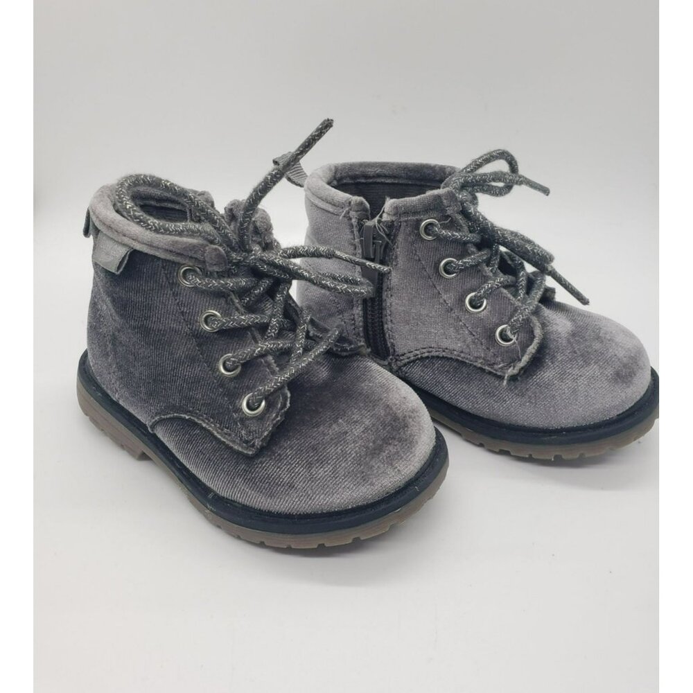 OshKosh TLC-G velvet lug boot Bootie, Toddler Girl's Size 5, Grey, Side Zip